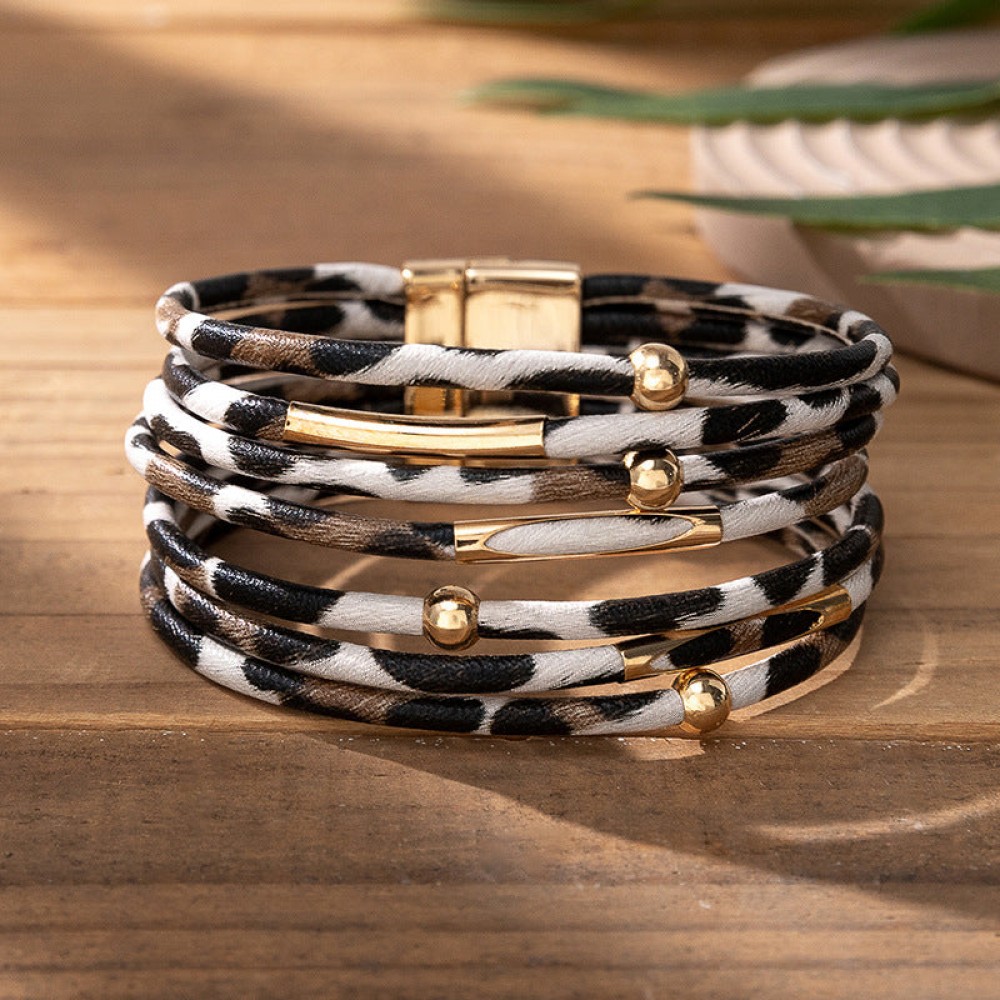 Leather Alloy Hot Sexy Leopard Magnetic Clasp Bracelet