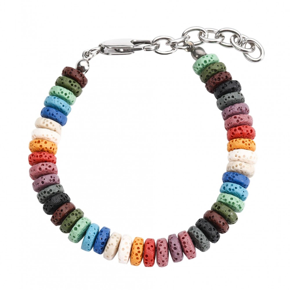 Colorful Volcanic Stone Titanium Steel Stitching Bracelet