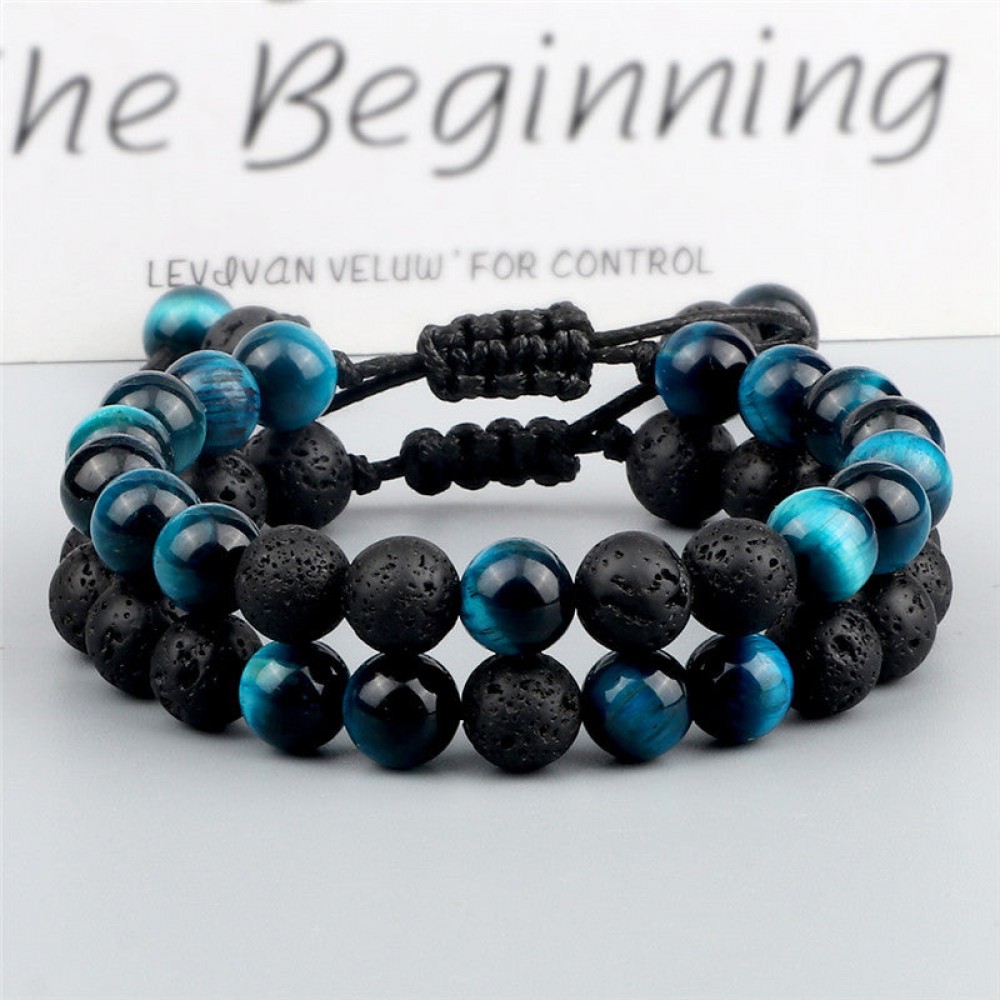 Lava Volcanic Stone Colored Tiger Eye Braided Bracelet