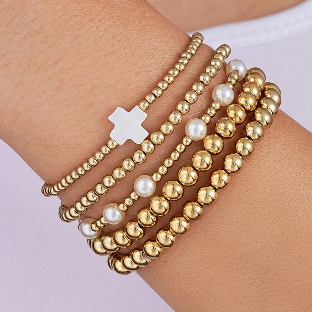 Fashionable and simple elastic beaded bracelets 7 pieces