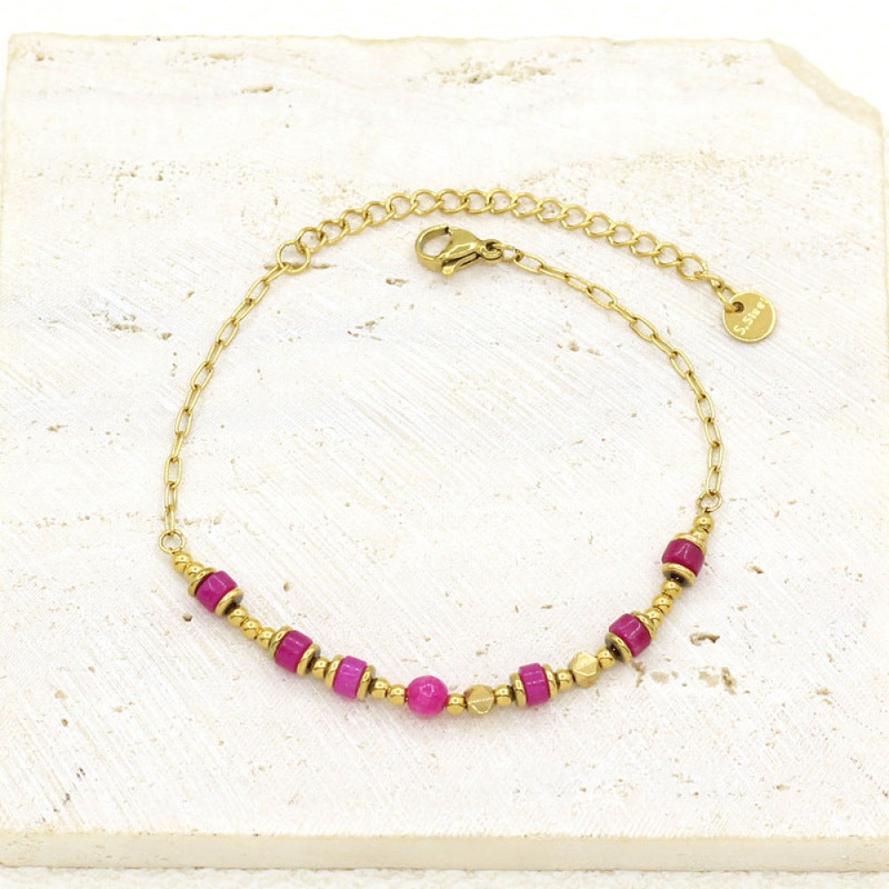 Gold Plated Stainless Steel Freshwater Natural Stone Bracele
