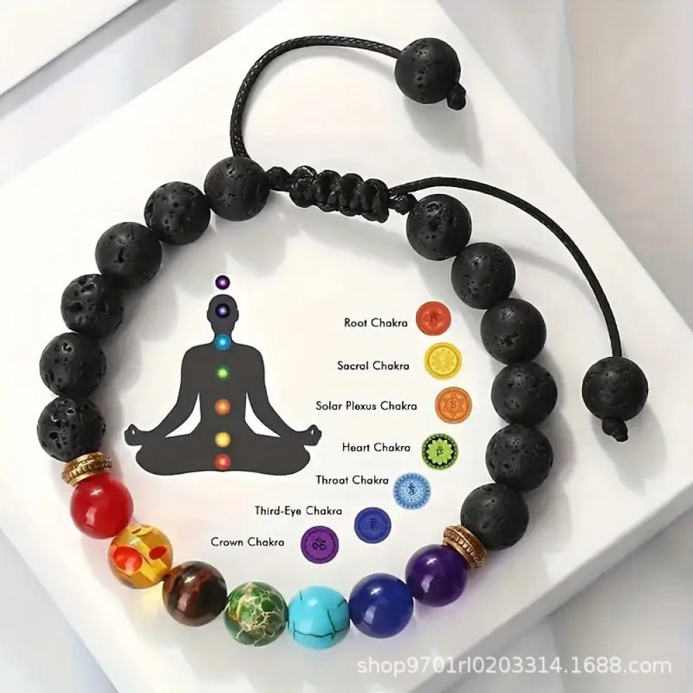 Colorful volcanic stone braided bracelet