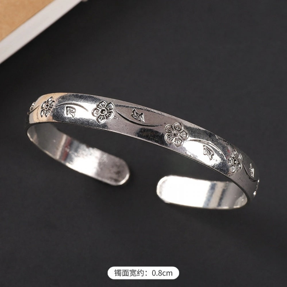 ethnic style retro court Chinese carved ancient silver brace