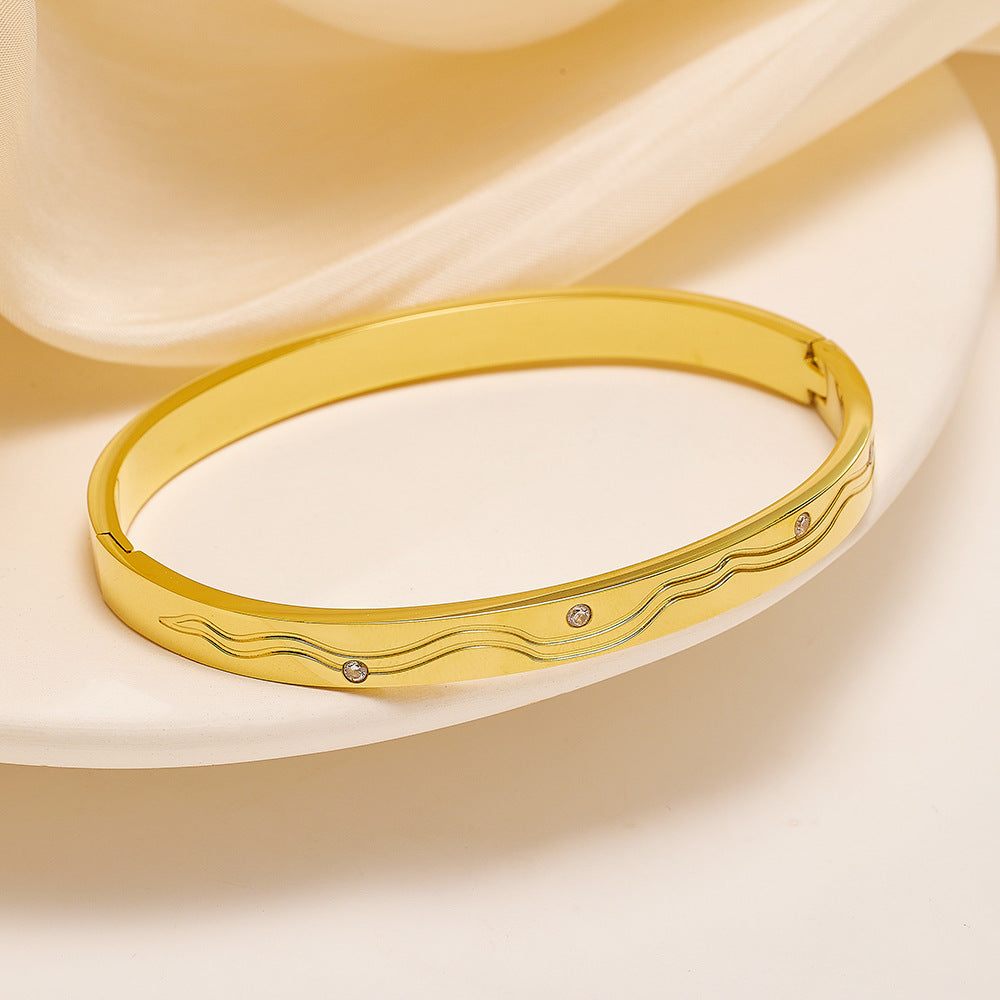 18K gold plated diamond retro stacked titanium steel bracele