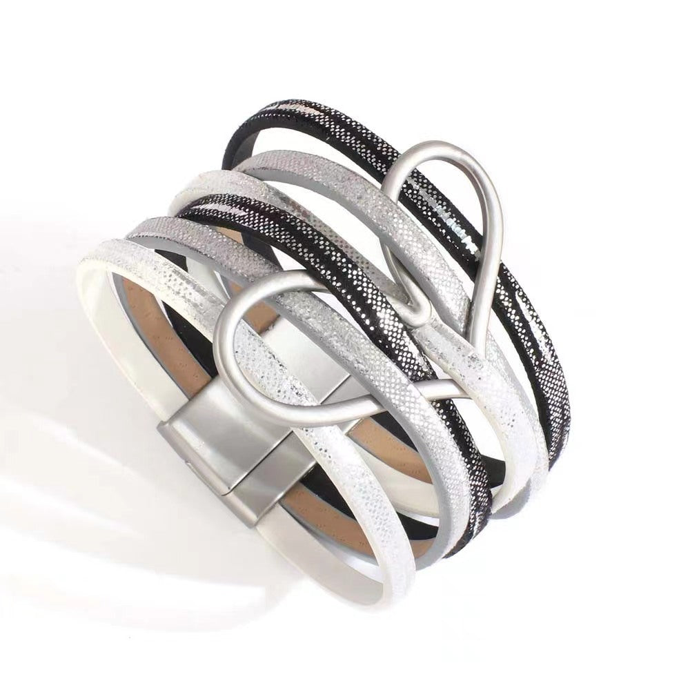 Multi-layered Love Alloy Magnetic Buckle Bohemian Fashion PU Leather Bracelet