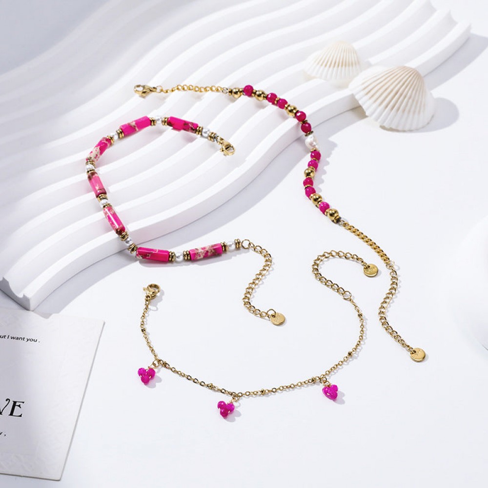Gold Plated Stainless Steel Freshwater Natural Stone Bracele