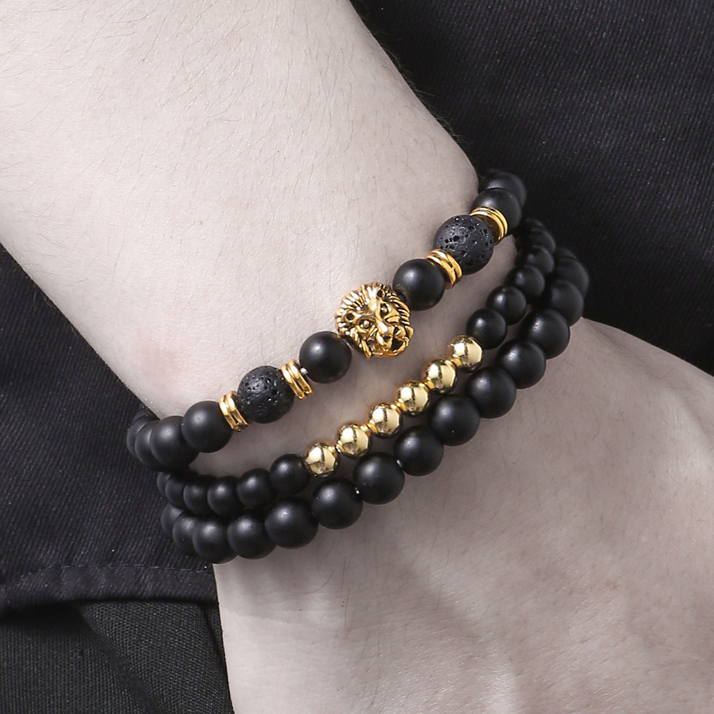 Black Matte Volcanic Stone Beaded Bracelet Set