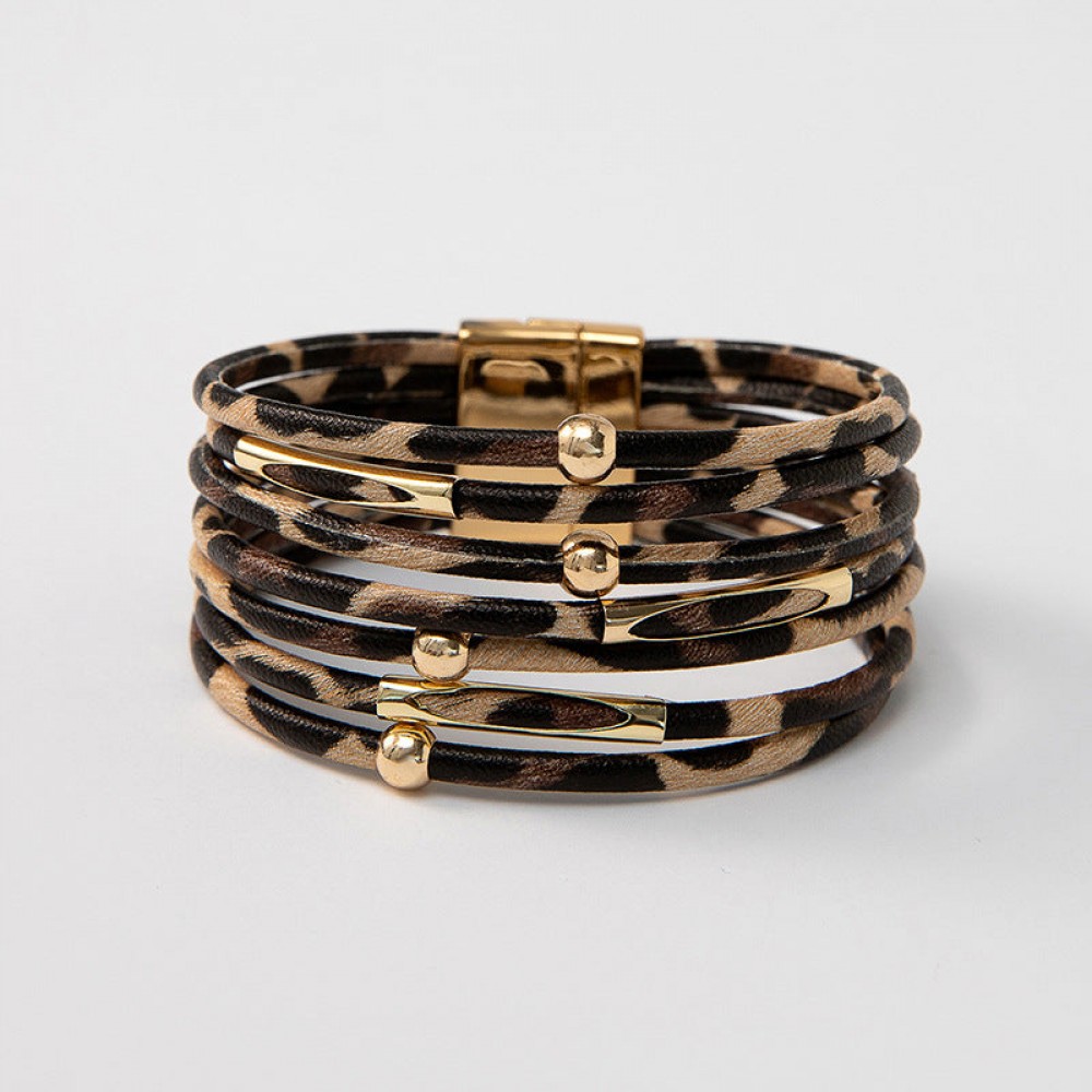 Leather Alloy Hot Sexy Leopard Magnetic Clasp Bracelet