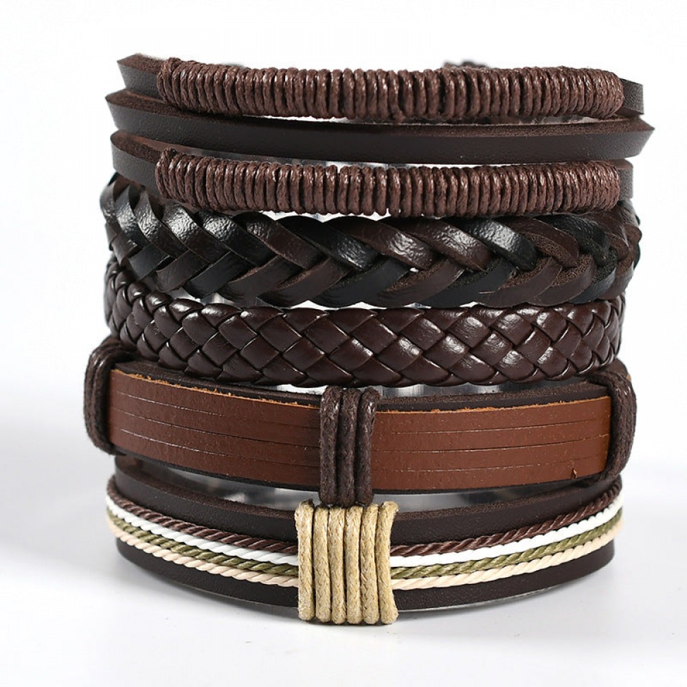 Men's Braided Leather Bracelet Multi-layer Set Skull Bracele