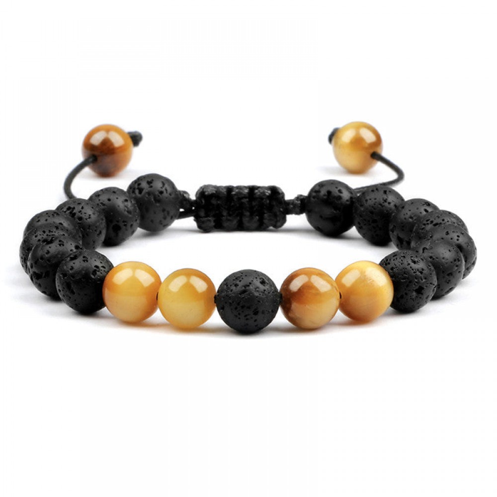 Lava Volcanic Stone Colored Tiger Eye Braided Bracelet