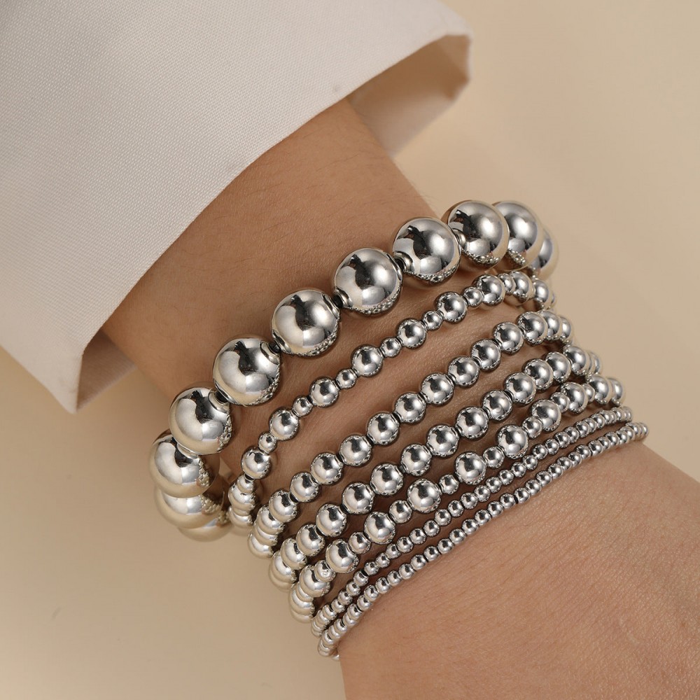 Fashionable and simple elastic beaded bracelets 7 pieces
