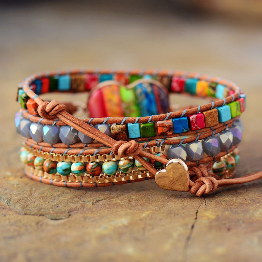 Multi-Layer Woven Design Natural Emperor Stone Leather Brace