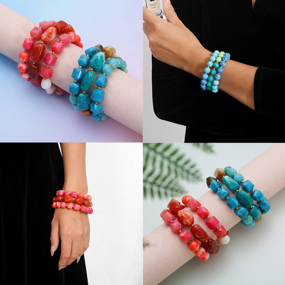 Bohemian acrylic beaded bracelet multi-layered elastic brace