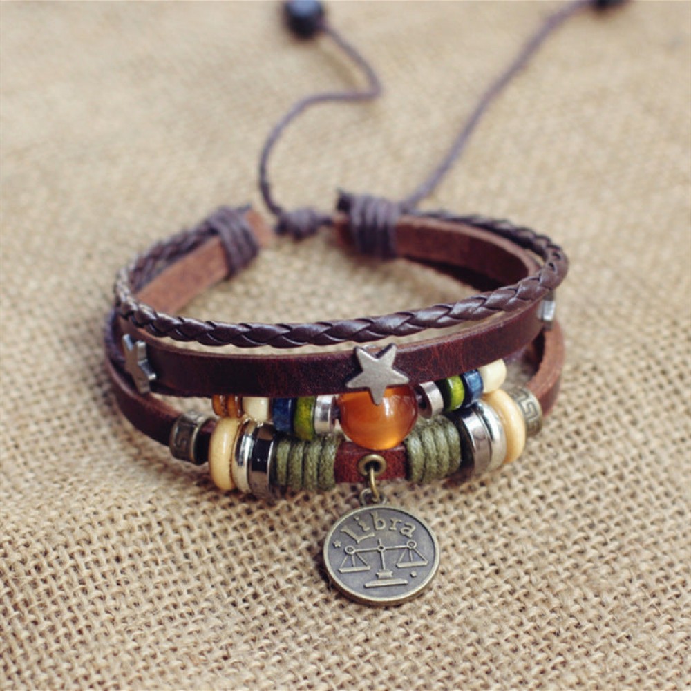 Twelve Constellation Agate Punk Vintage Rivet Jewelry Multi-