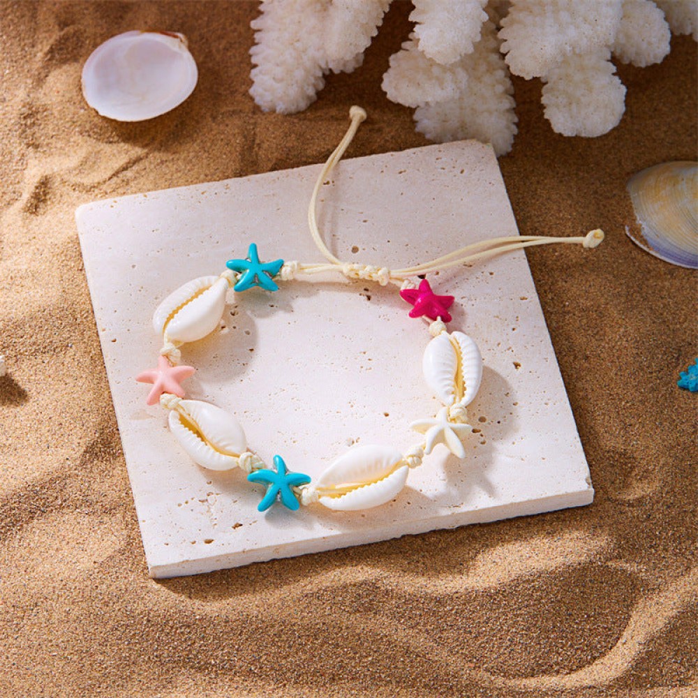 Summer Bohemian Colorful Starfish Shell Braided Bracelet Nec