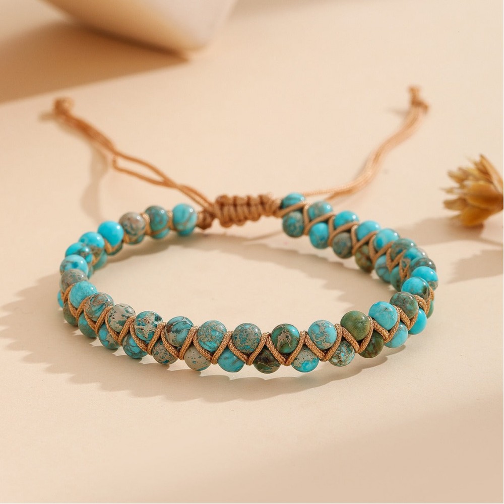 Hand Woven Turquoise Natural Stone Double Bracelet