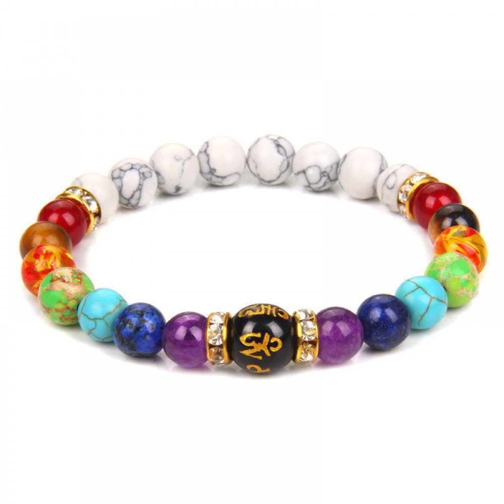 Natural Volcanic Stone Bracelet Colorful Six-word Motto Beads