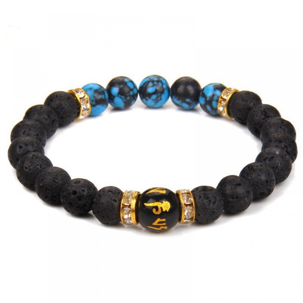 Natural Volcanic Stone Bracelet Colorful Six-word Motto Beads