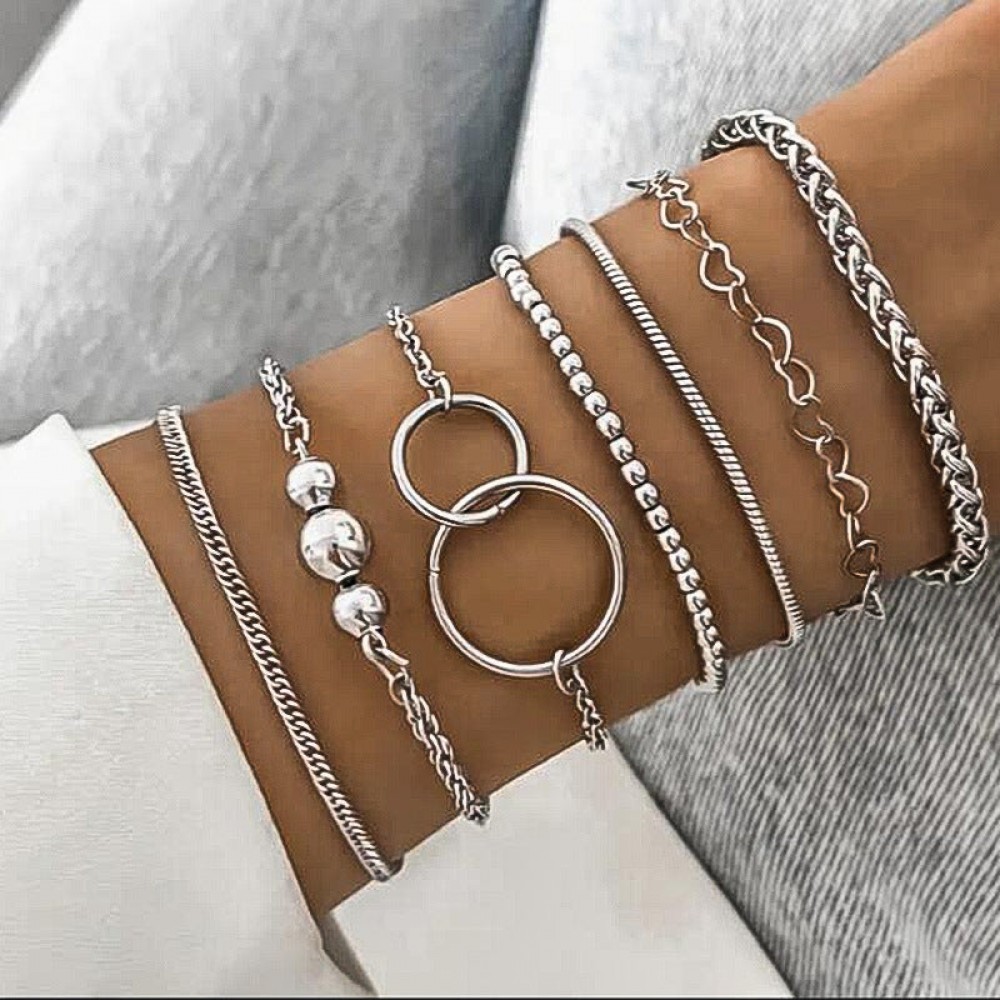 Simple ins double ring chain bracelet 7-piece set