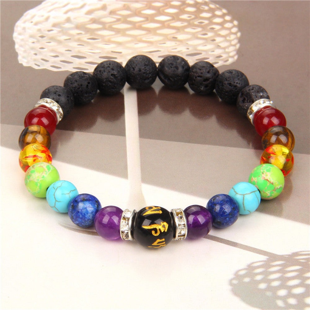 Natural Volcanic Stone Bracelet Colorful Six-word Motto Beads