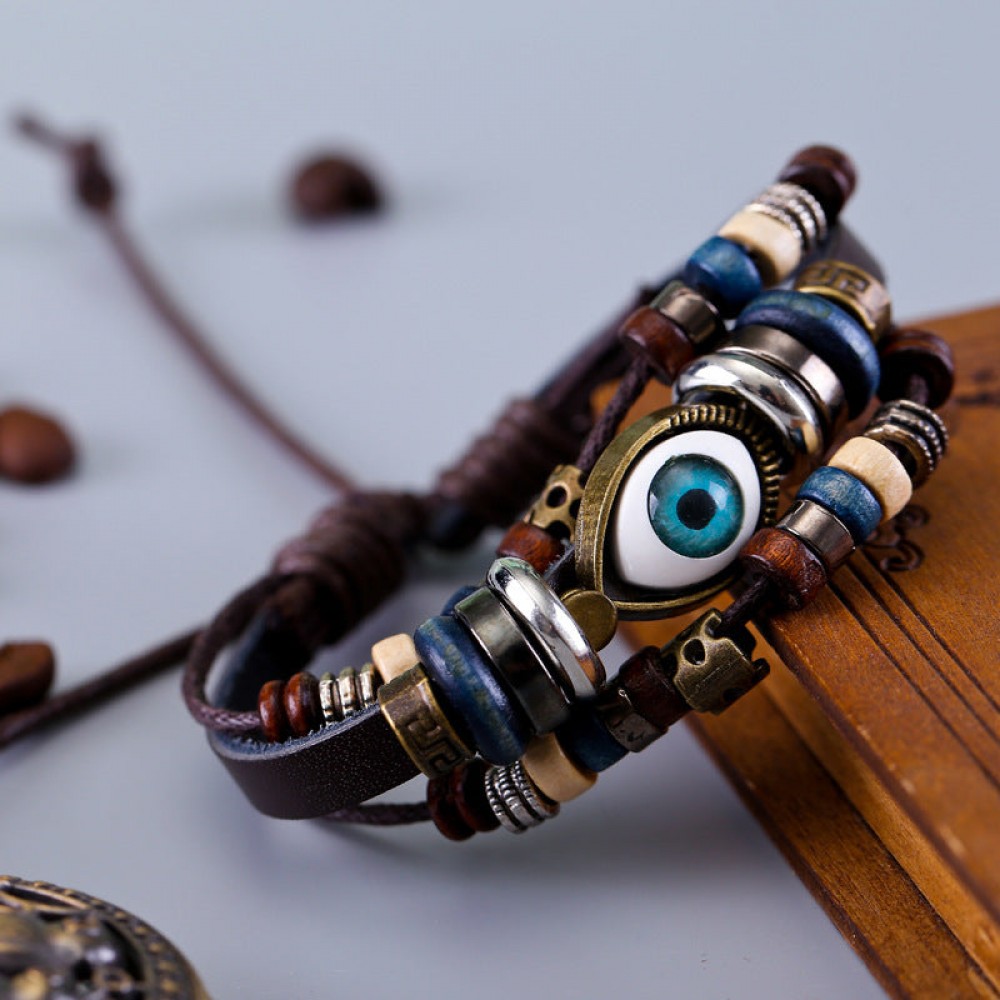 Vintage Multi-layered Cowhide Eye Braided Bracelet