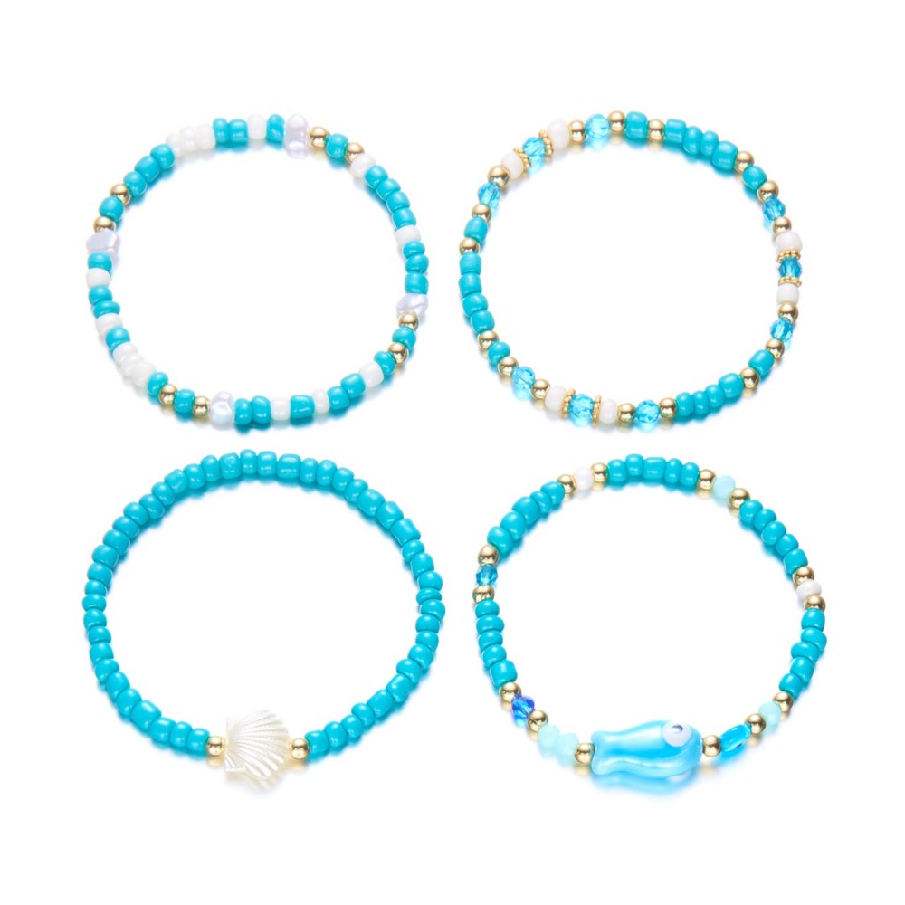 Ceramic fish shell rice bead bracelet 4 pieces set