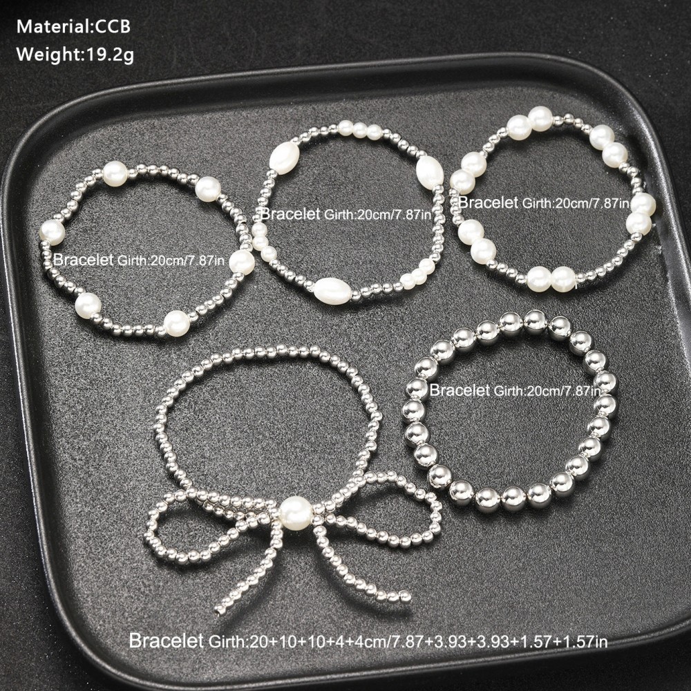 Bow Pearl Beaded Bracelet 5-Piece Set