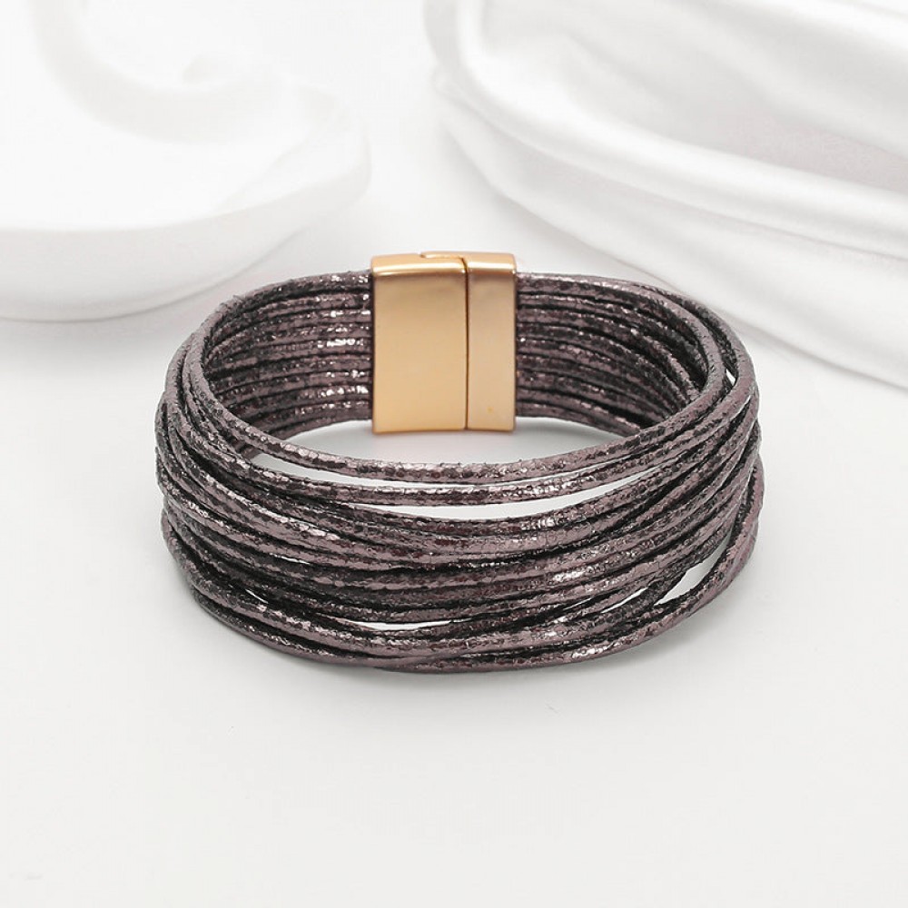 Bohemian Imitation Gold Wire Magnetic Clasp Leather Bracelet