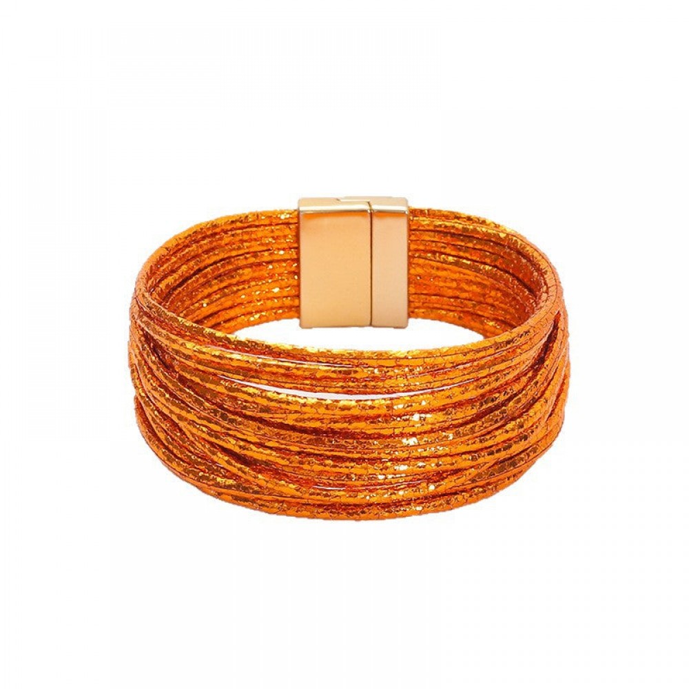 Bohemian Imitation Gold Wire Magnetic Clasp Leather Bracelet