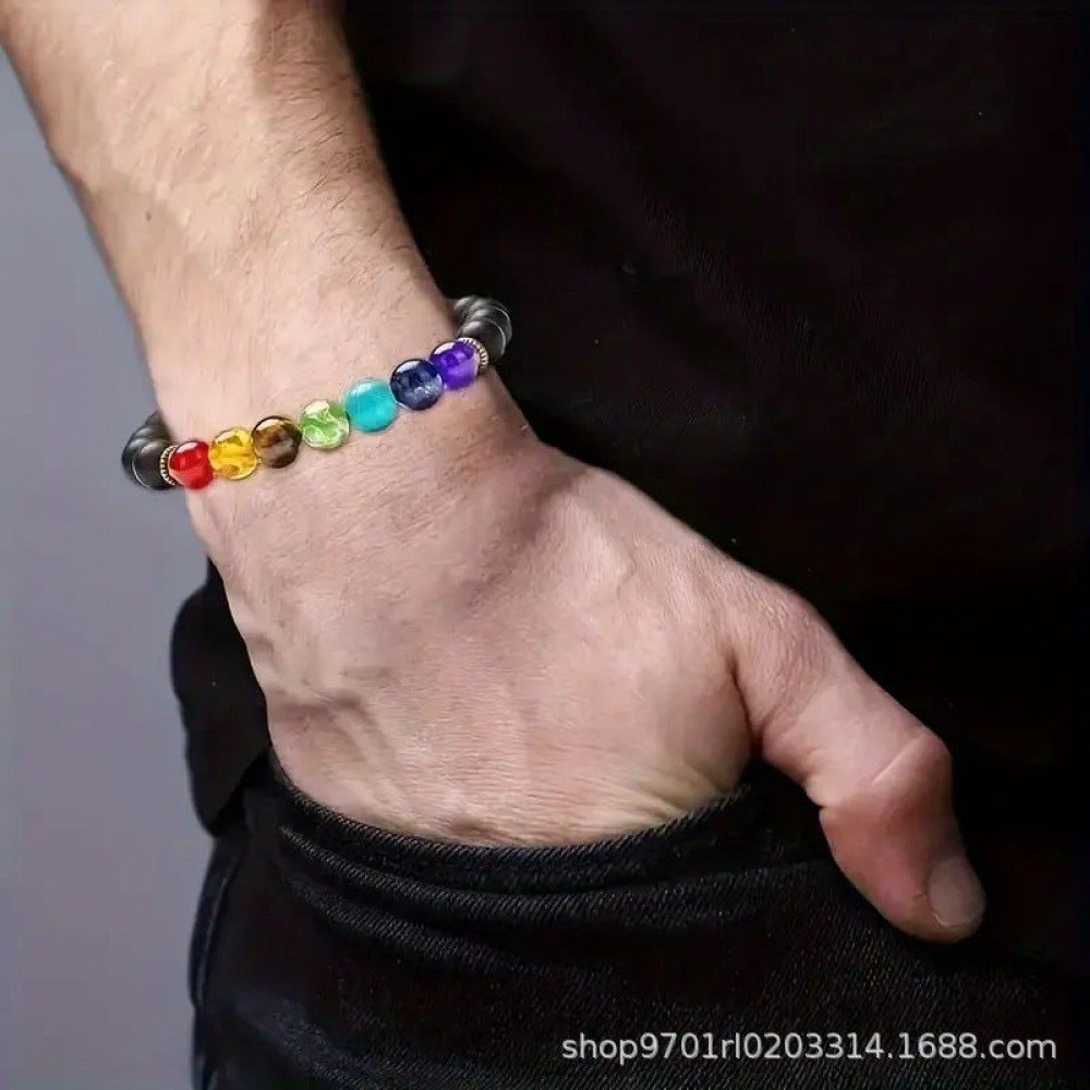 Colorful volcanic stone braided bracelet