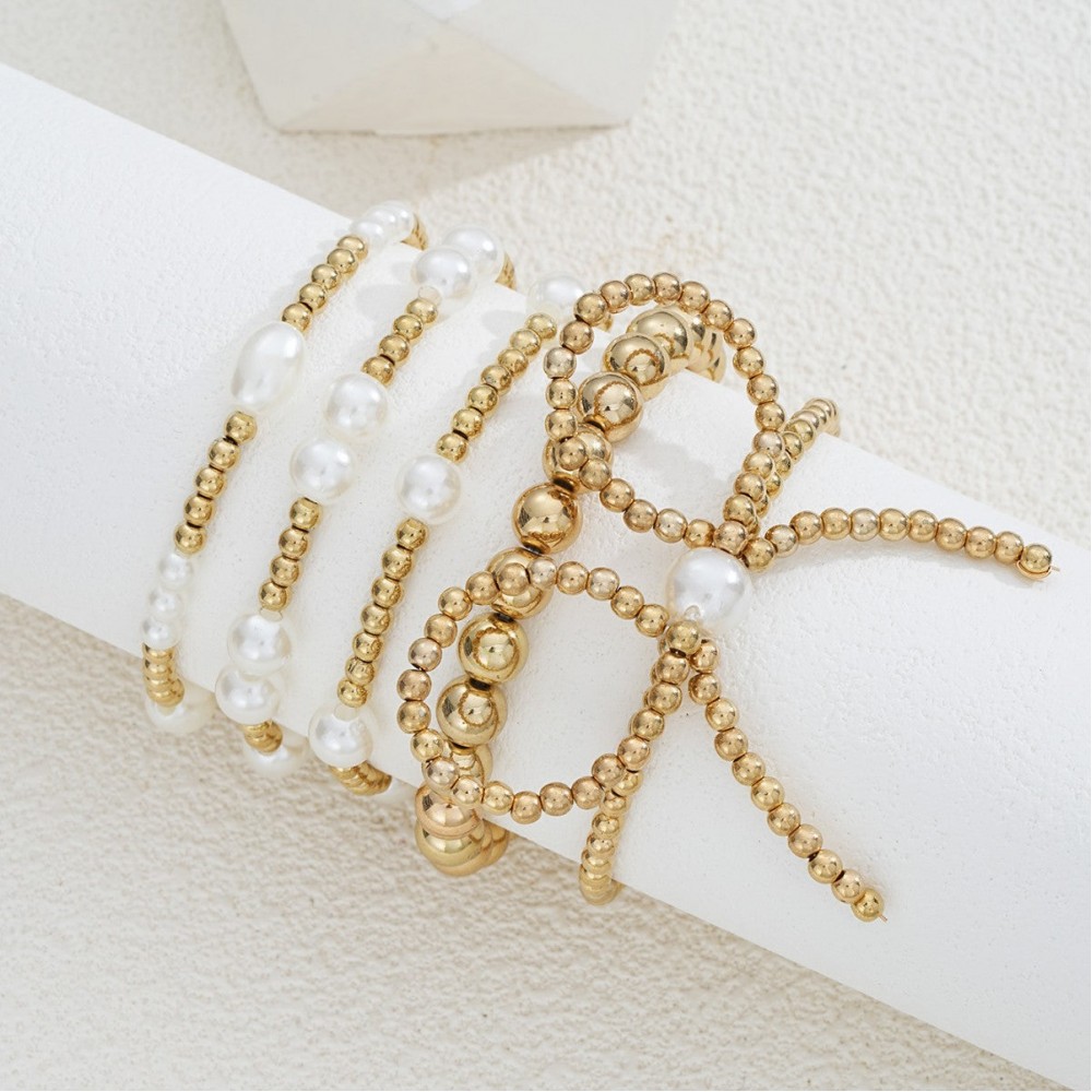 Bow Pearl Beaded Bracelet 5-Piece Set