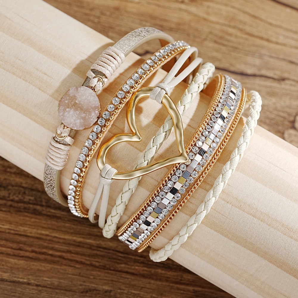 Heart-shaped Six Layer Women's Leather Bracelet OLY-BT-HanZS013