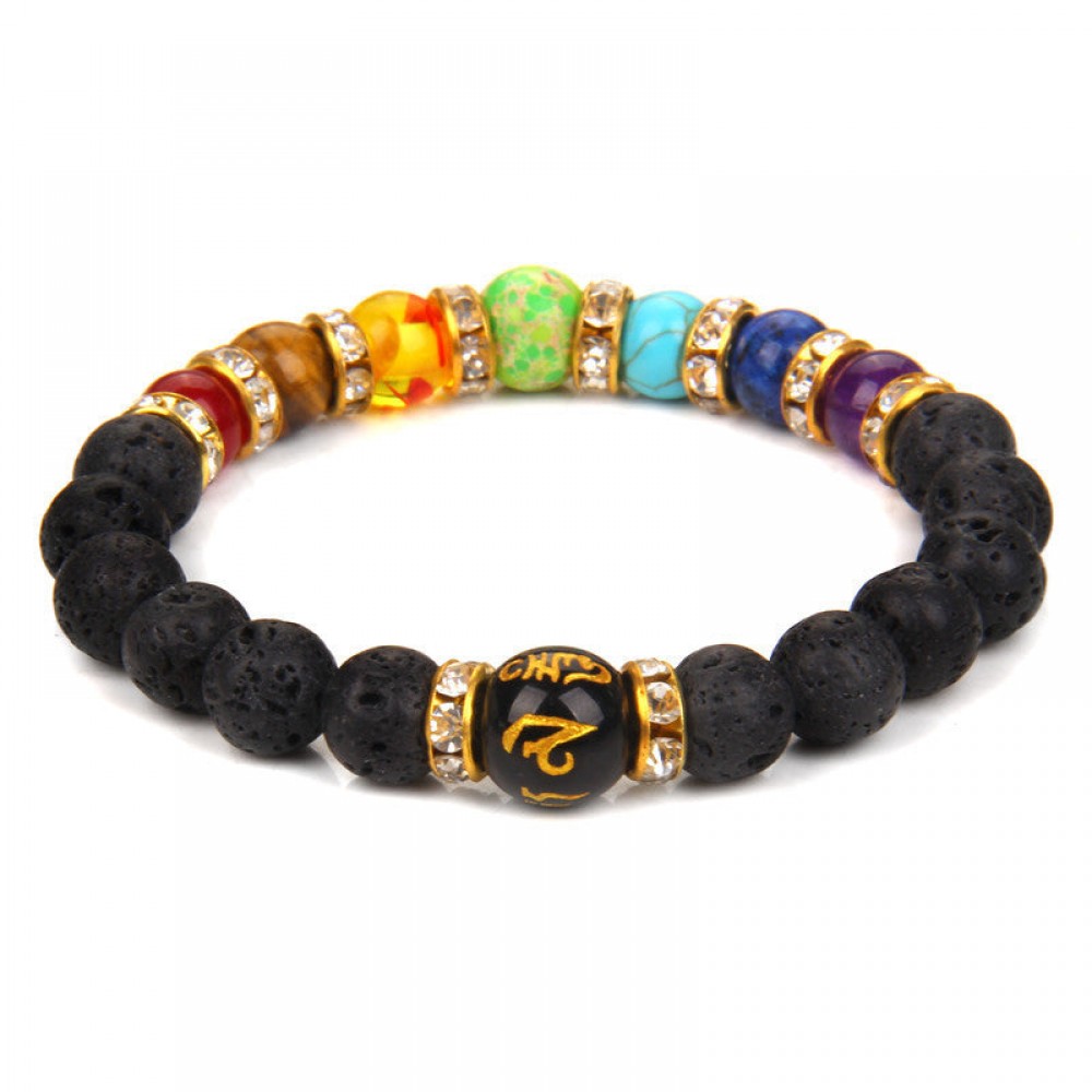 Natural Volcanic Stone Bracelet Colorful Six-word Motto Beads