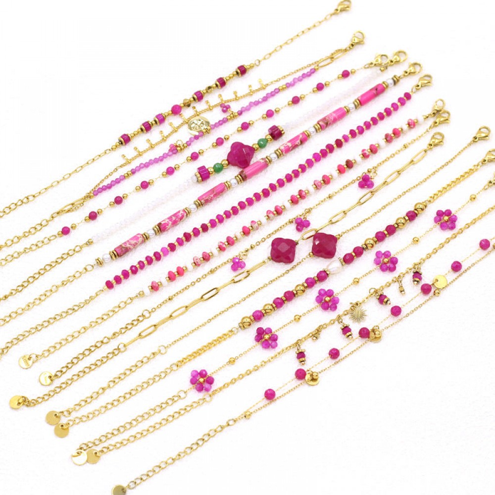 Gold Plated Stainless Steel Freshwater Natural Stone Bracele