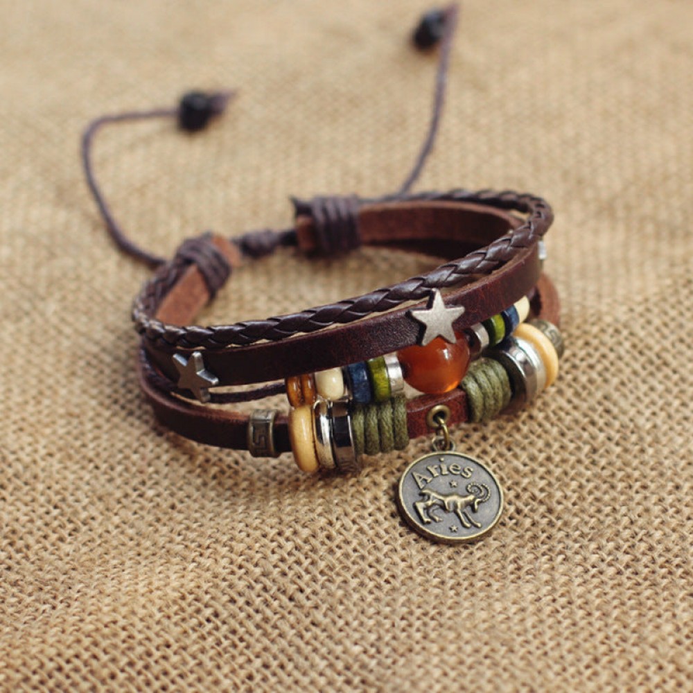 Twelve Constellation Agate Punk Vintage Rivet Jewelry Multi-