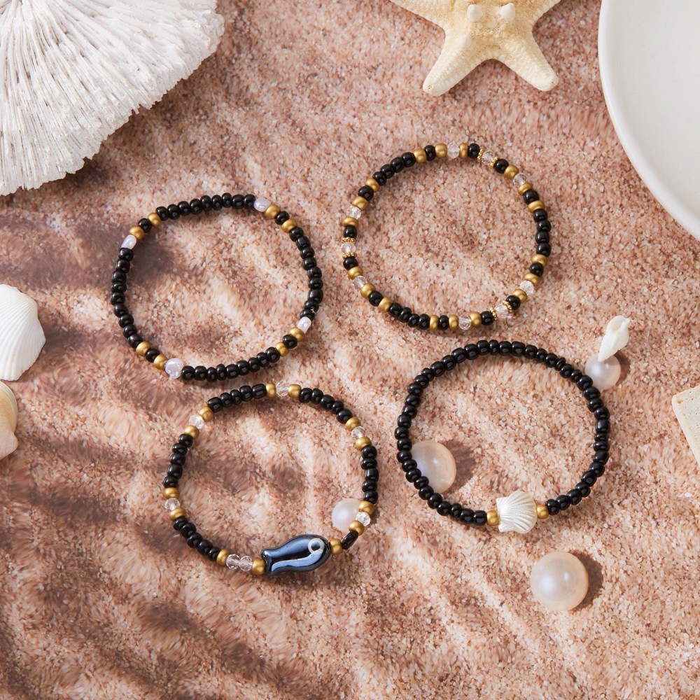 Ceramic fish shell rice bead bracelet 4 pieces set