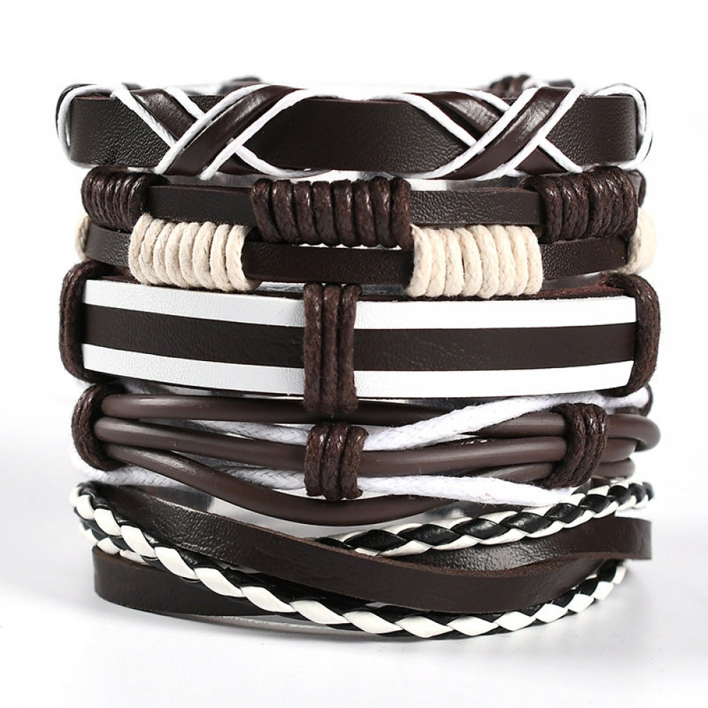 Men's Braided Leather Bracelet Multi-layer Set Skull Bracele