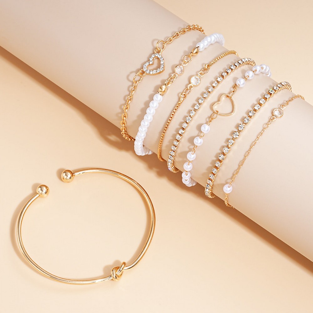 Diamond zircon heart bracelet 8-piece set