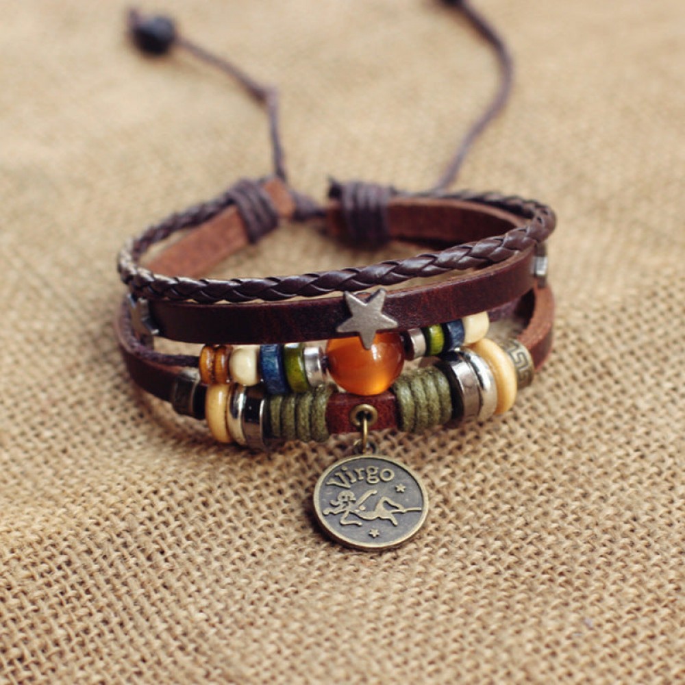 Twelve Constellation Agate Punk Vintage Rivet Jewelry Multi-