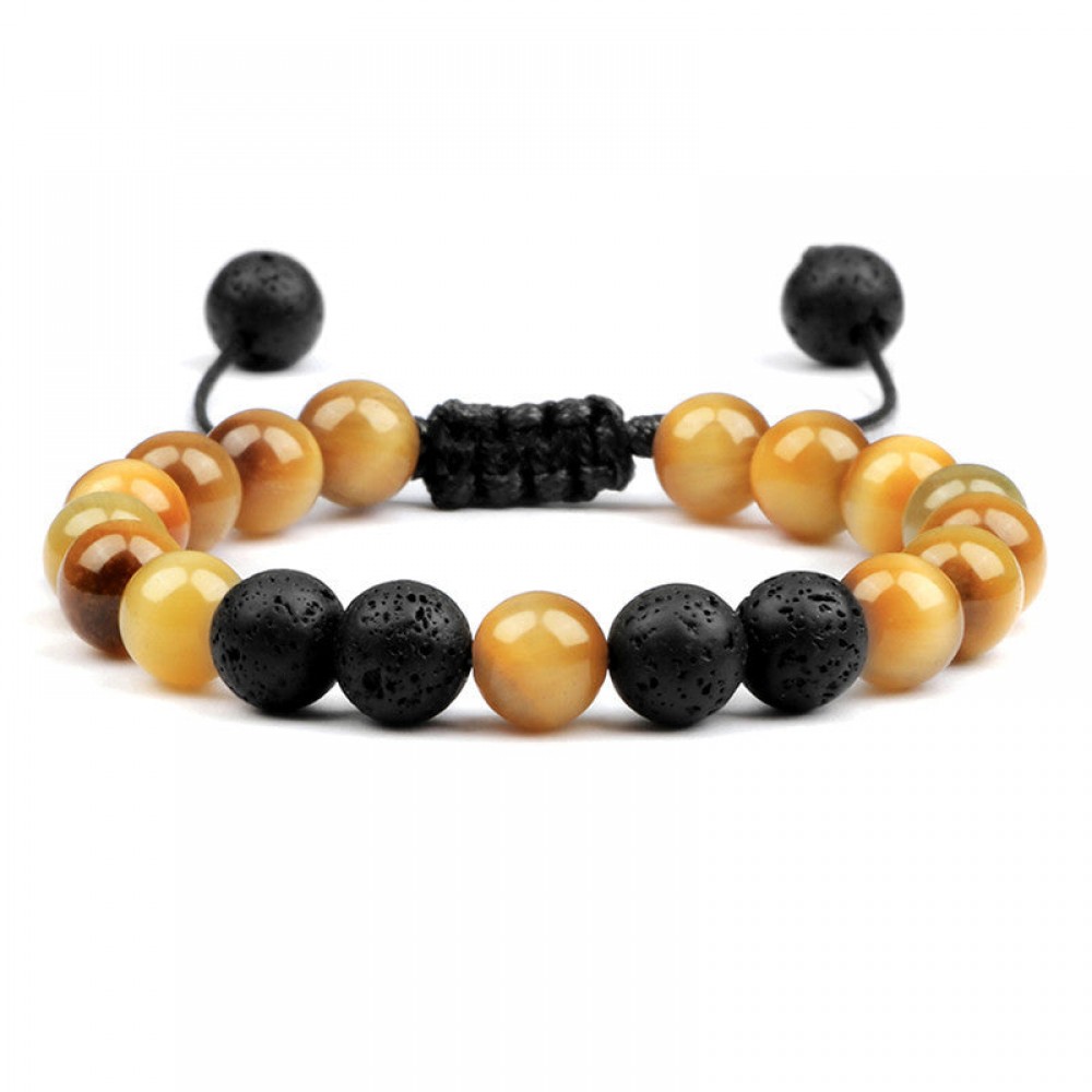 Lava Volcanic Stone Colored Tiger Eye Braided Bracelet