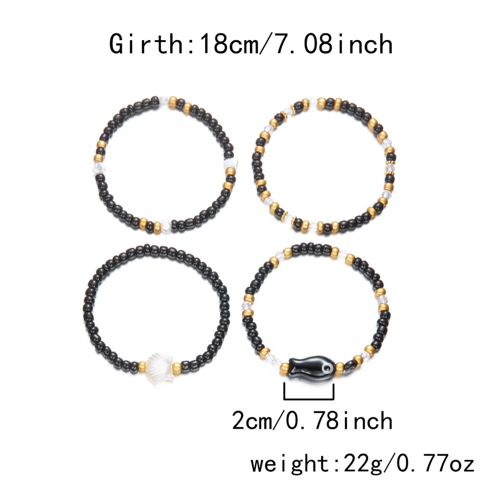 Ceramic fish shell rice bead bracelet 4 pieces set