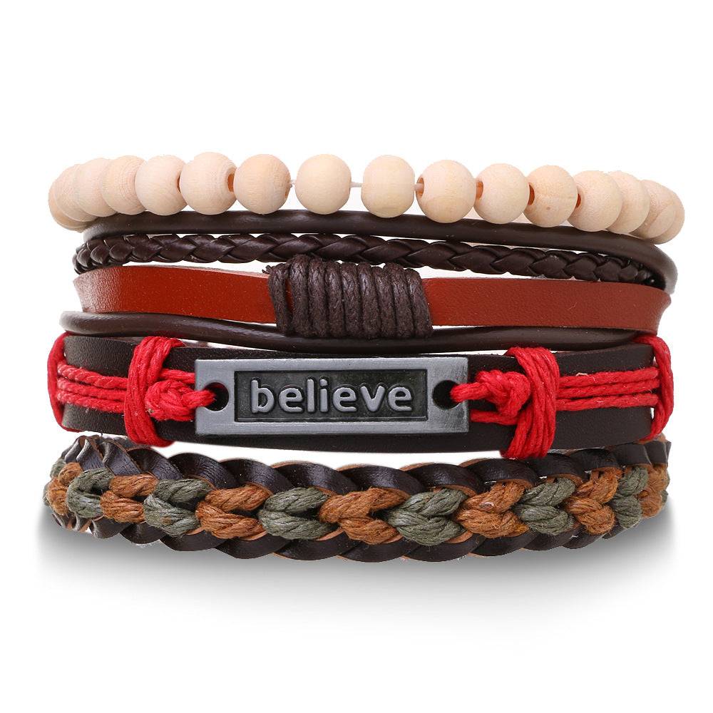 Braided Leather Multi-layer Skull Men's Bracelet