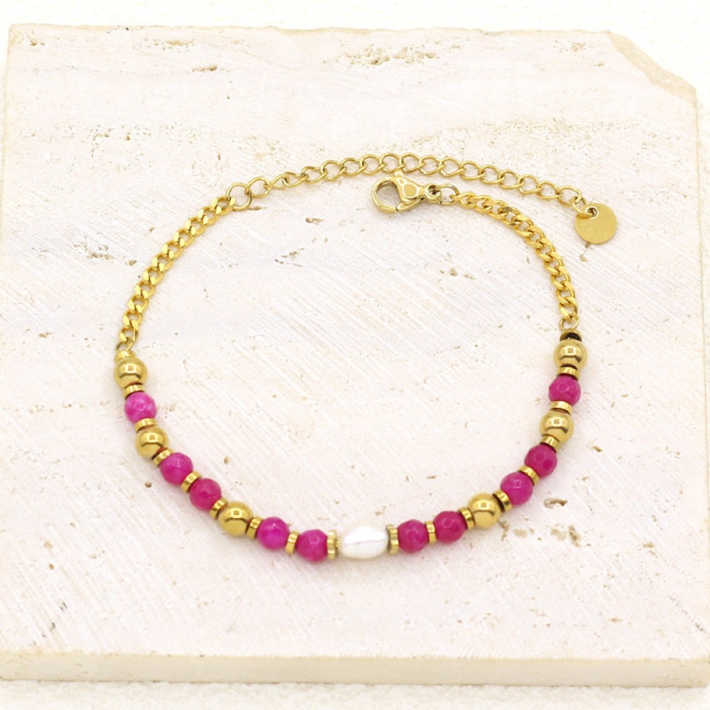 Gold Plated Stainless Steel Freshwater Natural Stone Bracele