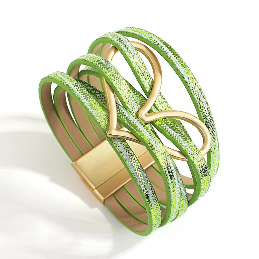 Multi-layered Love Alloy Magnetic Buckle Bohemian Fashion PU Leather Bracelet
