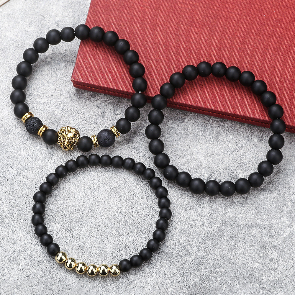 Black Matte Volcanic Stone Beaded Bracelet Set