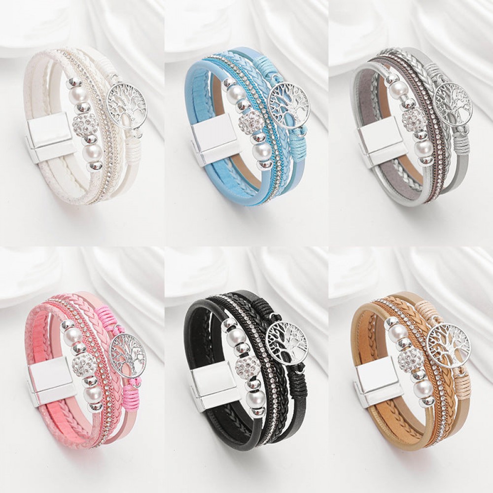 Ethnic style imitation pearl diamond ball magnetic clasp wov