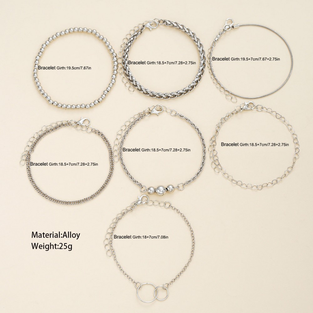 Simple ins double ring chain bracelet 7-piece set