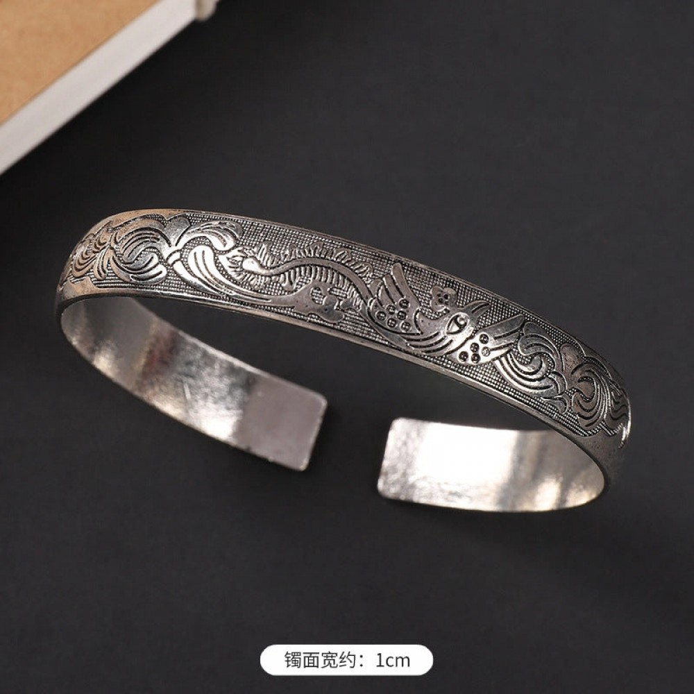 ethnic style retro court Chinese carved ancient silver brace