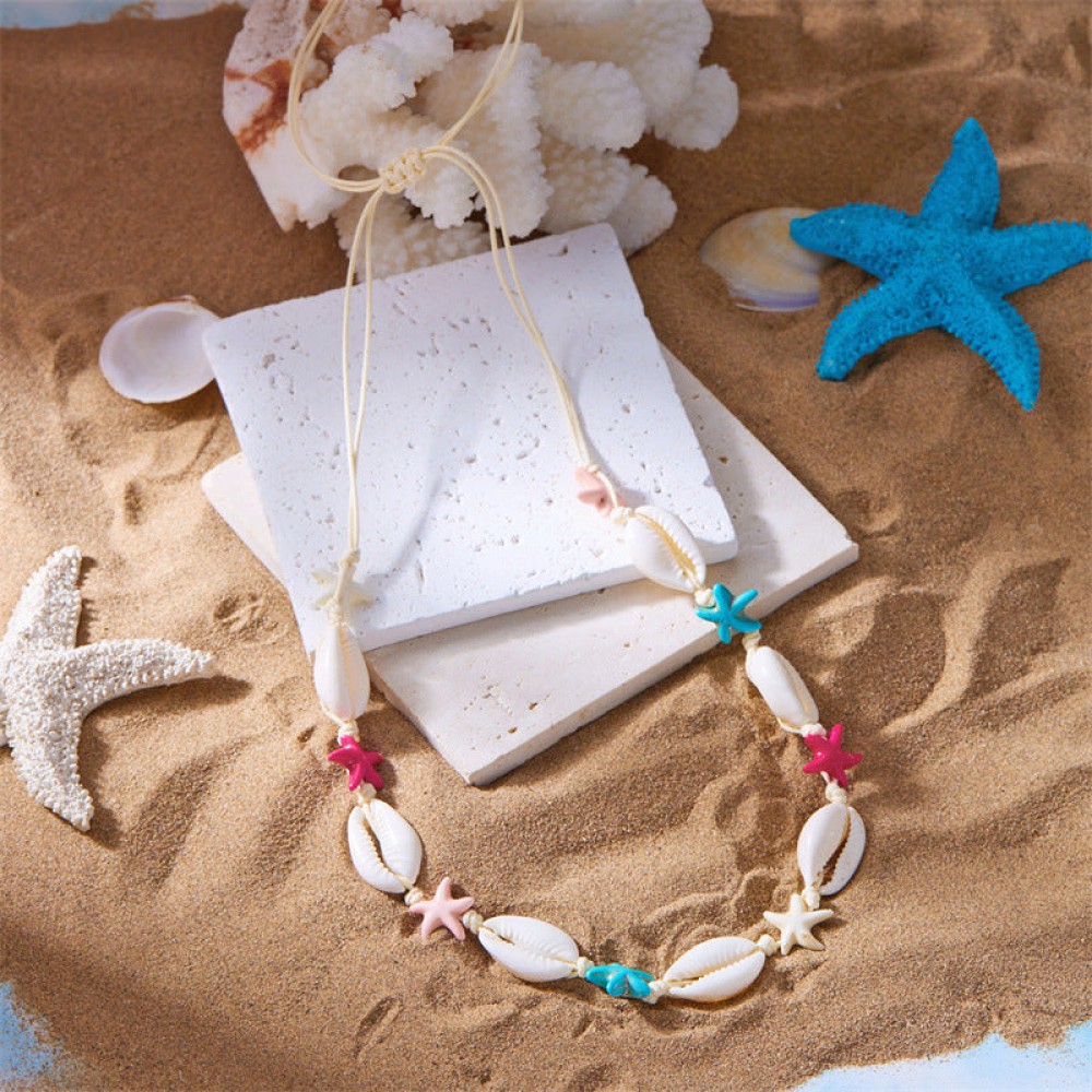 Summer Bohemian Colorful Starfish Shell Braided Bracelet Nec