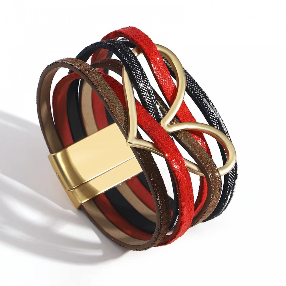 Multi-layered Love Alloy Magnetic Buckle Bohemian Fashion PU Leather Bracelet